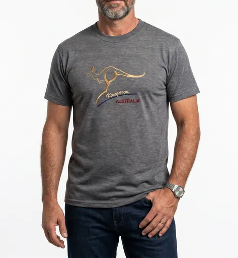 Adult Australian Kangaroo T Shirt Australia Day 100% Cotton Souvenir Tee Top - Grey Marle - L