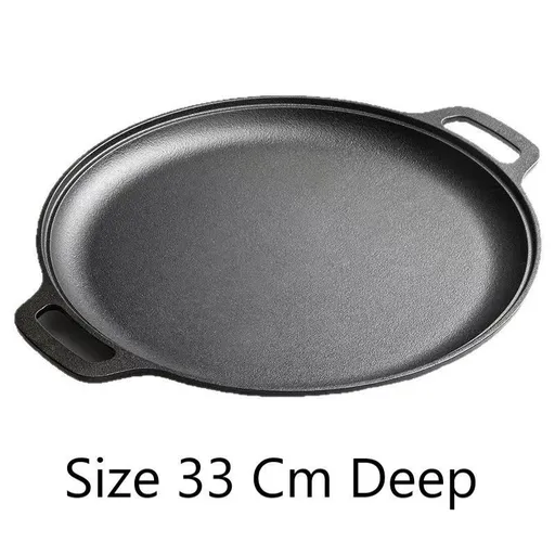 Deepened Double Handle Cast Iron Griddle, Thick Uncoated Iron Pan for Family BBQ & Indoor Cooking, 33cm Deep Griddle, Even Heat Distribution for Steaks & Veggies, Christmas & Halloween Practical Kitchen Gift