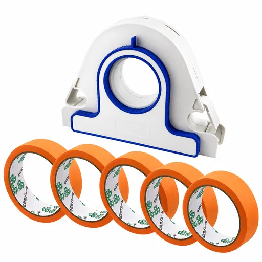 Painters Masking Tape Dispenser Handheld Tape Applicator Tool for Wall Edge Trim Door Frame Window Border Painting Preparation Quick Straight Tape Laying (Grout Tool + 5 Rolls Orange Masking Tape)