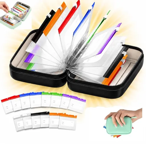14 Pack Waterproof Pill Pouches with Zipper, Color Coded Medicine Organizer for Travel and Home, Black