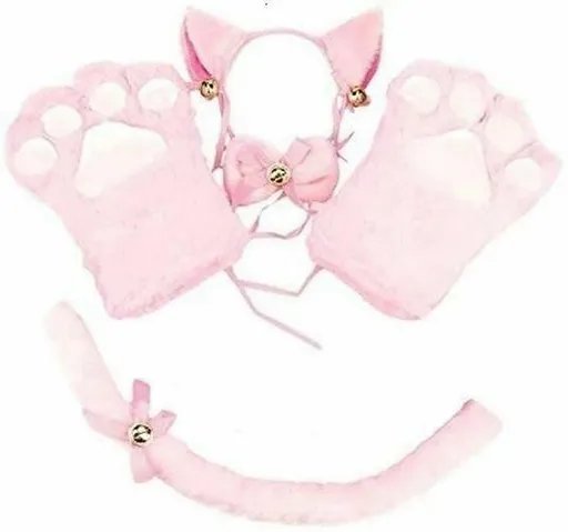 House Of Dasein Kitten Cosplay Costume Cat Tail Ears Collar Paws Gloves Anime Lolita Gothic Set - Pink