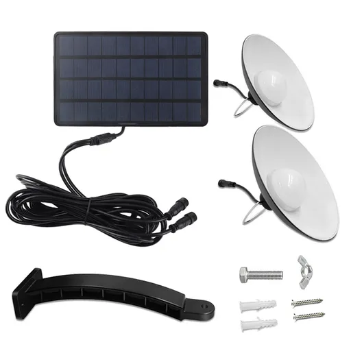 Solar Pendant Lights Outdoor IP65 Waterproof with Double Bulb Lamps Dusk to Dawn LED Outdoor Light for Patio Yard Garden Balcony Shed Barn Chicken Coop Camping