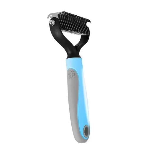 Dematting Comb,Grooming Rake for Dogs& Cats 2 Sided Undercoat Rake for Easy Mats &Tangles Removing - Blue