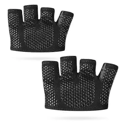 Gym Gloves for Men & Women – Four-Finger Non-Slip Weight Lifting Gloves, Breathable Sweat-Absorbent Fitness Gloves with Silicone Grip for CrossFit, Powerlifting & Training - Black S