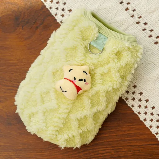 Shine Cute Puppy Dog Vest Coral Velvet Pet Clothing 526 small twist bean green yellow bear M (Bust 40CM recommended 2.50 kg-3.50 kg pets)