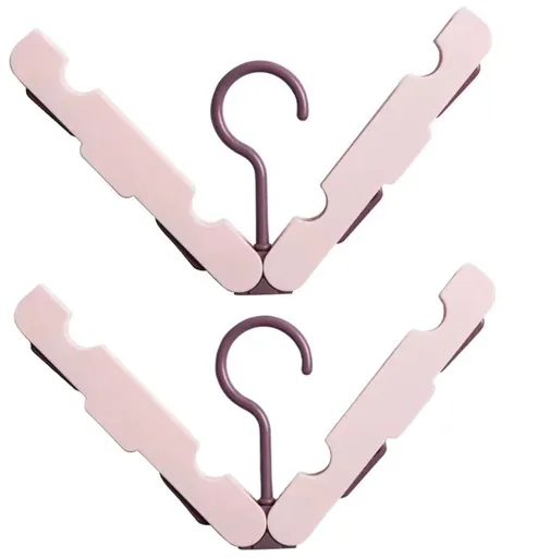 Folding Clothes Rack (Two-Piece Pack) - Hanging Clothes Rack - Portable Folding Hanger with Hook - Ideal for Travel, Campers, Travelers and Small Spaces - Pink