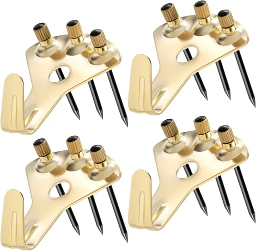 4 Packs Heavy Duty Picture Hanger Kits, 4pcs 100 lbs Photo Hangers Hooks with 12pcs Nails, Mirror Picture Painting Clock Hanging Hardware Tools for Wooden Dry Walls- Gold