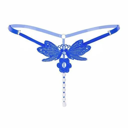 House Of Dasein Pearl G-String Crotchless Lace Panties - Blue