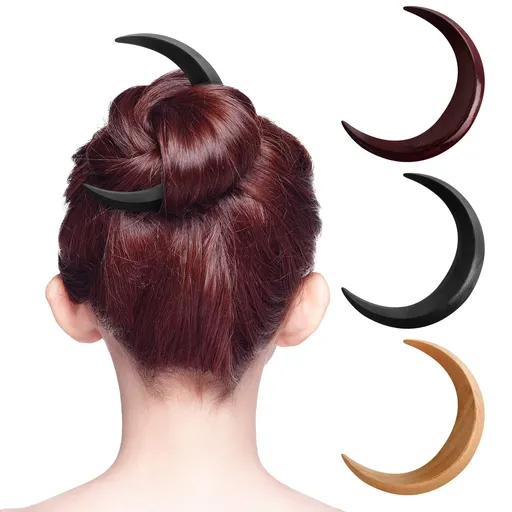 3 Pcs Hand Carved Crescent Moon Hair Fork for Women Moon Hair Stick Wooden Moon Hair Clip Crescent Moon Hairpin Wood Moon