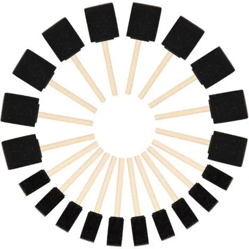 Foam Brushes (20 Pack) - Two Sizes - Sponge Brushes With Wooden Handle - Paint Stamp Brushes For Acrylic, Oil, Varnish
