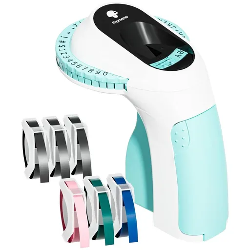 Manual Embossing Label Maker with 6 Rolls of 3D Tape Vintage Labeling Machine Portable Handheld Sticker Printer for Home Office Organization, Black