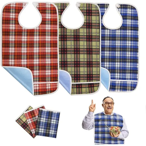 Reusable for Adults Men, Women, Clothing Protector with Crumb Catcher, Large Bids for Elderly Seniors and Disabled