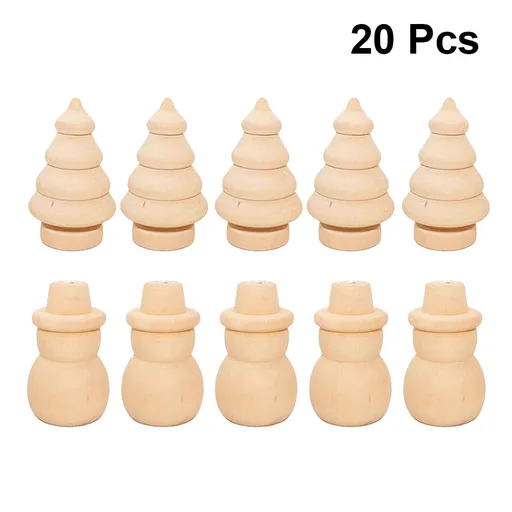 20Pcs Diy Wooden Dolls Craft Mini Ornaments Light Yellow Snowman Figurines Miniature For Children