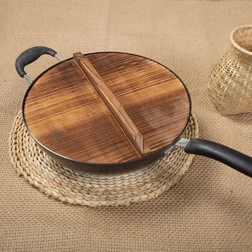 Light Brown Wooden Pot Cover Steam Retention Easy to Lift for Home