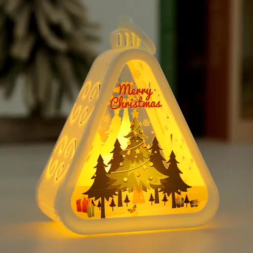 White Christmas tree Charming Christmas Scene Mini Lanterns (Set of 3) - Battery Operated LED Lights for a Cozy Holiday Glow