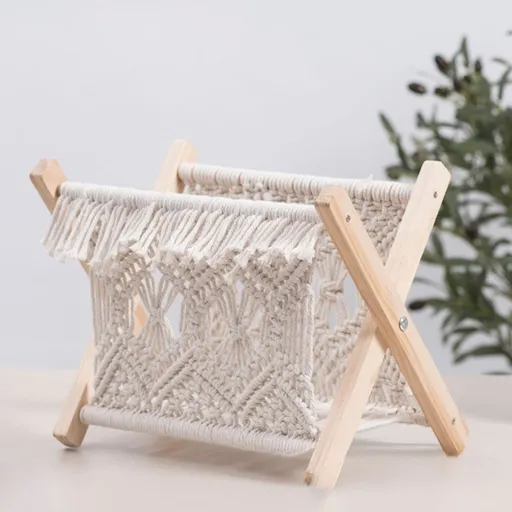Magazine Rack, Cotton Rope Woven Desktop Organizer for Books, Pre Assembled Storage Basket Rack, Rustic Home Office Living Room Decor Storage Shelf, 13*8*10