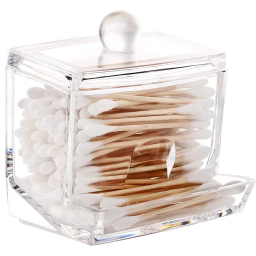 Acrylic Storage with Clear Cotton Ball Holder Cotton Bud Storage Box, Cosmetics Makeup Storage Holder Box Bathroom Containers