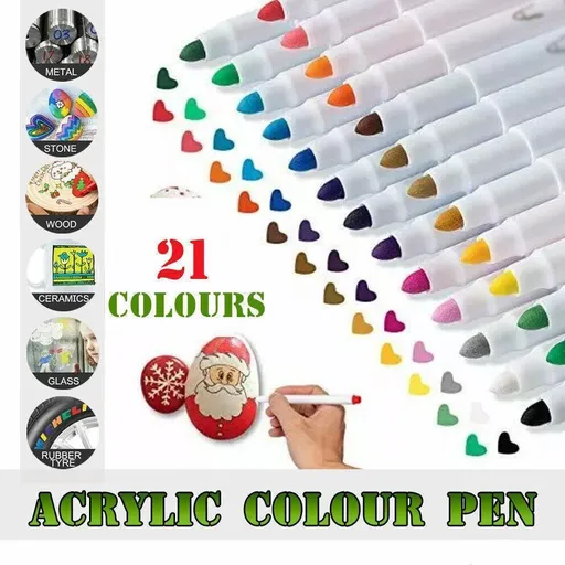 21 Acrylic Paint Marker Pens Set Permanent Stone Glass Metal Fabric Waterproof