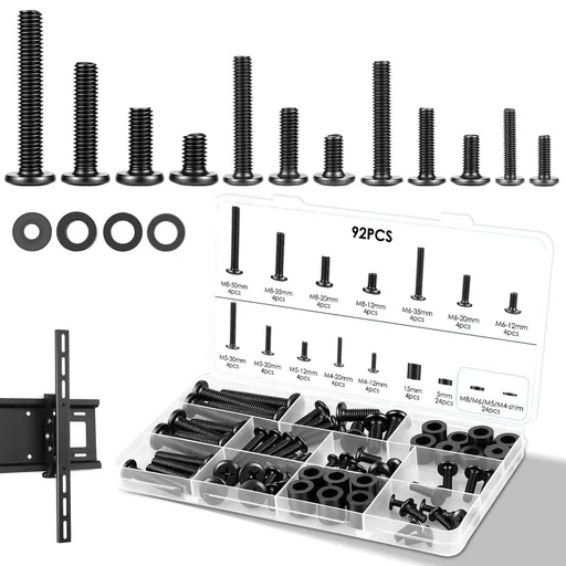 184Pcs TV Mounting Hardware Screw Kit Universal M4 M5 M6 M8 Metal Bolt Washer and Spacer Set for Most TV and Monitor