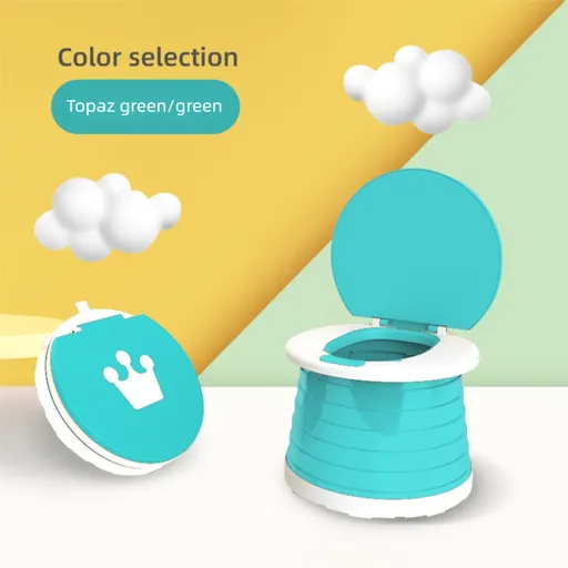 Kids Portable Travel Potty Foldable Training Toilet Seat - Green - Compact Car & Camping Emergency Commode with Backrest - 50kg Load Capacity