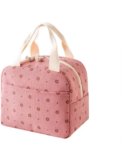 Lunch Bag - Corduroy - Lunch Box for Students/Work - Insulated Bag - Waterproof - Portable Handle - Cute Lunch Bag - Pink