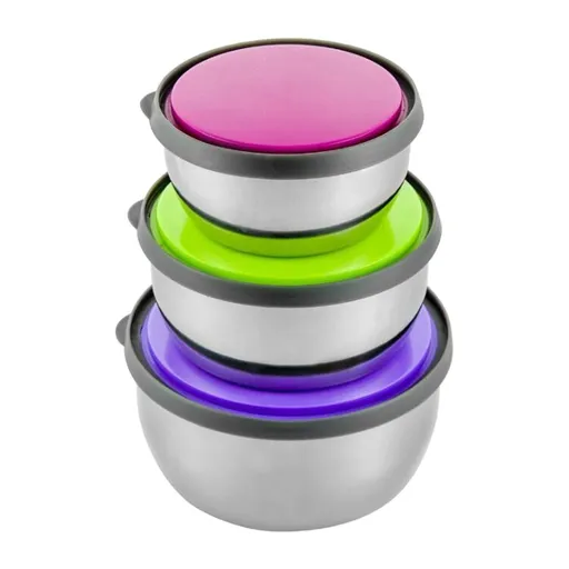 3-Piece Stainless Steel Mixing Bowls Set, 4.7/5.2/6.3in Nesting Food Containers with Lids, Kitchen Storage Bowls for Meal Prep and Fridge Organization