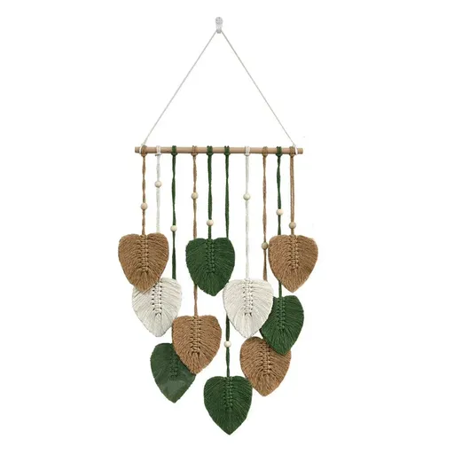 Handmade Braided Cotton Rope Leaves Wall Hanging Home Decoration Ornament - Brown