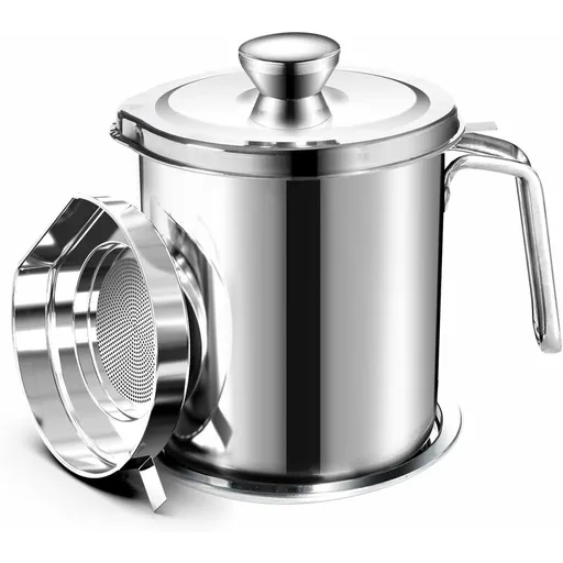 Oil Pot Grease Can Stainless Steel Storage Can With 2 Liter Can In Dust Cover For Fine Mesh Sieve Non-Slip Plate Frying
