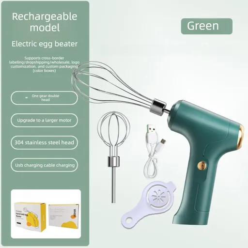Electric Handheld Egg Whisk and Cream Whipper Set with Egg White Separator J-8 Green Dual-Head Automatic Mixer Kit