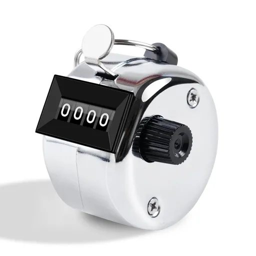 Clicker Counter, Metal Hand Tally Counter Clicker with 4 Digit Display, Pitch Counter for Golf Stroke, Lap, Row Sport, Silver