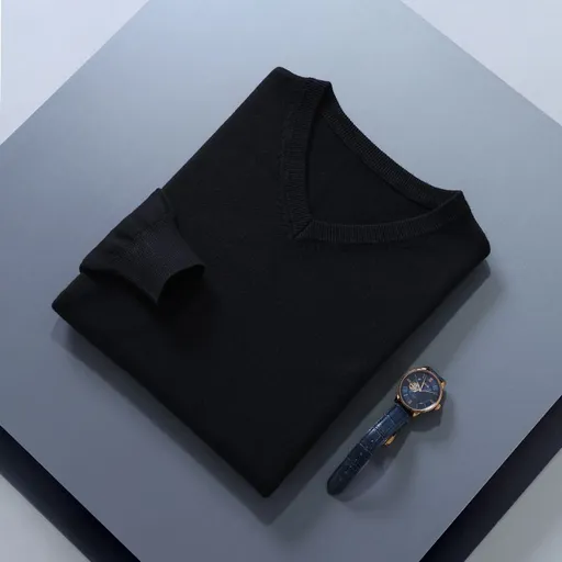 Men V Neck Pullover Knitwear Loose Long Sleeve Black XXXL