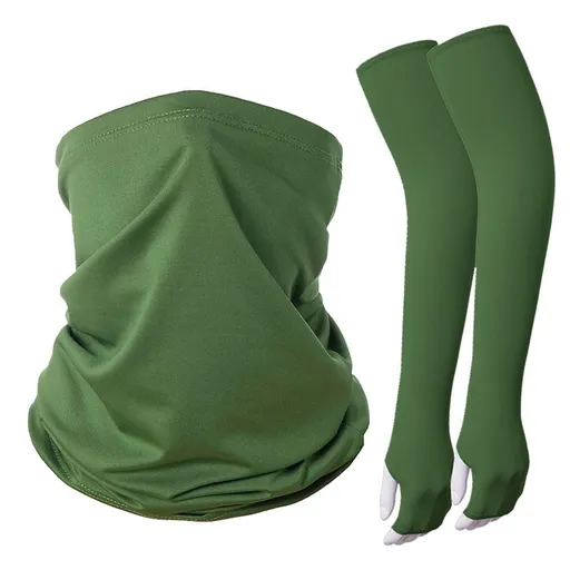 Tactical‑Style Outdoor Sun Guard Combo, Integrated Ice Sleeves Gloves With Camo Neck Face Cover, Suitable For Hunting & Jungle Trekking, Halloween Wild Activity Gear, One Size, Army Green Mask, 2 Pcs