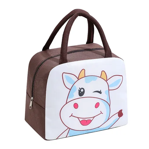 Lunch Bag Cute Cartoon Animal Pattern Waterproof Large Capacity Portable Thermal Insulation Lunch Box Bag for Women Men Cows