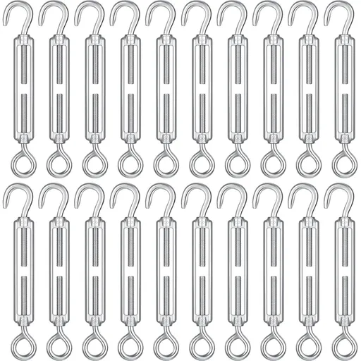 20 Pcs Hook and Eye Turnbuckle M5 Stainless Steel Turnbuckle, Metal Rope Tightener Cable Tensioner Turn Buckles for Garden Fence Gate Tent Wire Shade Sail Installation DIY Light String Hanging