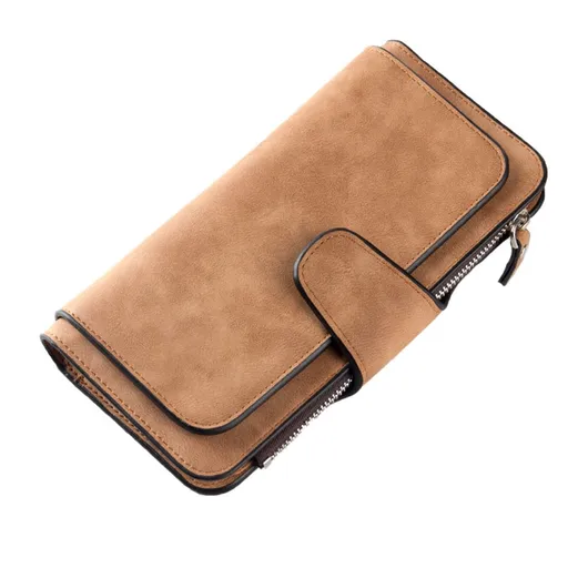 Women's Soft Leather Bifold Wallet with Zipper, Compact Card Holder and Secure Travel Clutch for Daily Carry and Organization, Brown