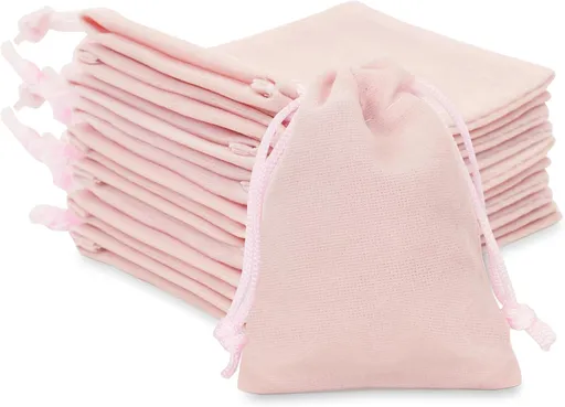 Pink Velvet Jewelry Pouches, 20PCS Small Velvet Gift Bags with Drawstring, Christmas Gift Bags for Wedding Favors, Candy Bags, Party Favors (2.75''x3.54'')