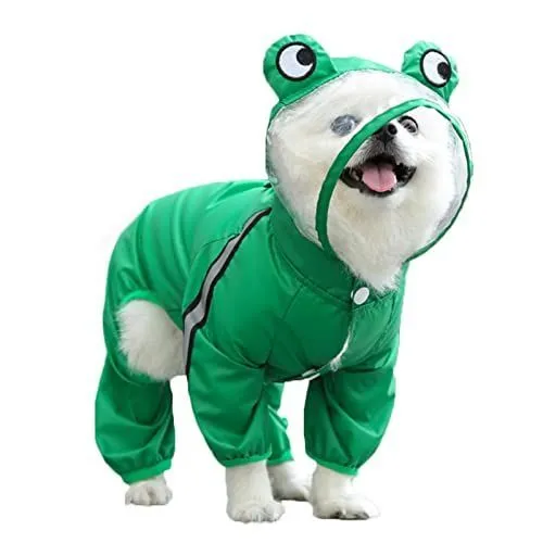 Dog Raincoat Hooded Dinosaur Pet Rain Wear Waterproof Frog Pet Poncho Light Breathable Dogs Suit Reflective Strap Pet Outfit for Small Medium Large Dogs, Green Frog - Green - Size 3XL