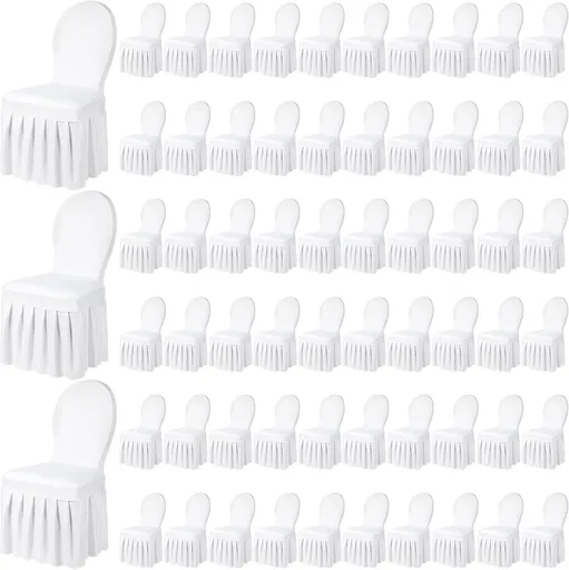 Chair Slip Covers with Skirt Wedding Long Stretch Spandex Dining Chair Cover Protectors Removable and Washable for Hotel and Wedding Ceremony(White,60 Pieces)