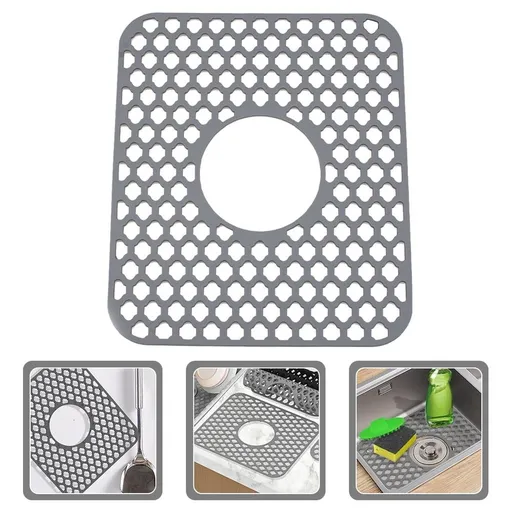 Sink Mat Silicone Grey 1Set Fast Draining Anti-Scratch Kitchen Sink Protector