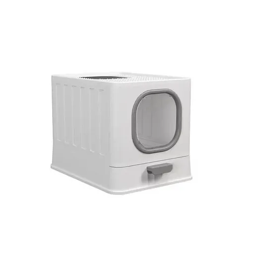 Big Top Entry Deep Tray Enclosed Kitty Cat Litter Box Easy To Clean Pull Handle