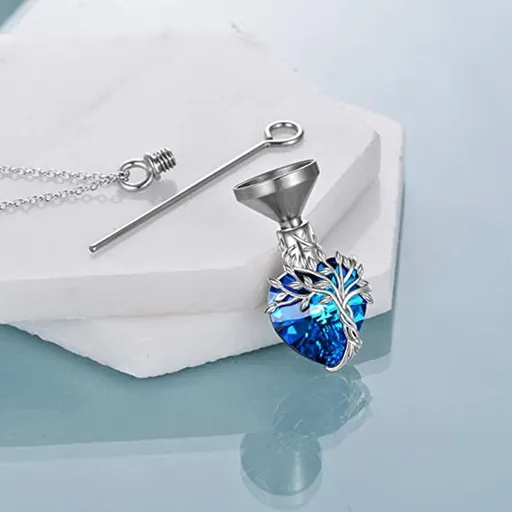Necklace for Ashes Sterling Silver Cremation Jewelry with Crystal w/Funnel Filler Memorial Jewelry Gifts for Women Girls