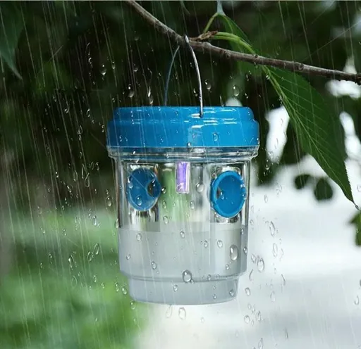 Solar Wasp Bee Trap, Outdoor Hanging LED Light Reusable Catcher for Outside Brush Included, DIY Bait, Fits Hornet, Yellow Jacket, Wasp & Carpenter Bee, All-day Outdoor Use for Garden, Orchard & Farm Visit the Stingmon Store - Blue - Size 1Pack