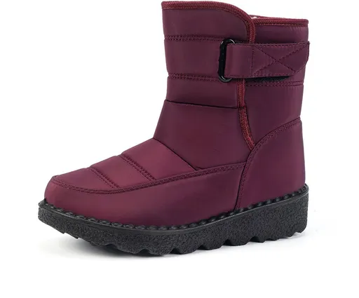 Women's Waterproof Snow Boots, Warm Fleece-Lined Winter Boots with Non-Slip Outdoor Sole for Cold Weather Walking, Size 38, Claret