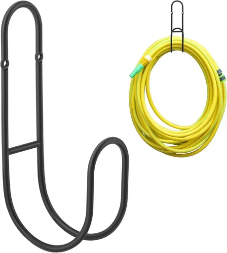 Garden Hose Hanging System - Wall Mount for Neat Storage - Stainless Steel Frame - Black