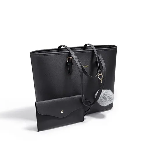 Women's PU Leather Tote Bag Large Capacity Elegant Shoulder Bag Black