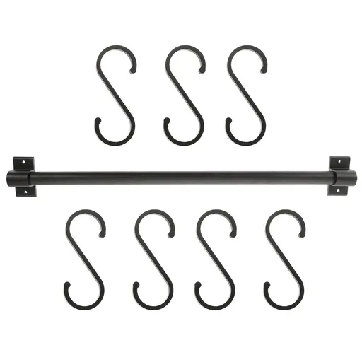 Black Kitchenware Holder 7 Hooks Easy-Use Multifunctional Wall-Mounted Rack