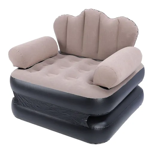 Inflatable Sofa Bed Portable Foldable Thickened Flocked PVC Blow Up Couch Mattress for Home Travel Camping Coffee Color