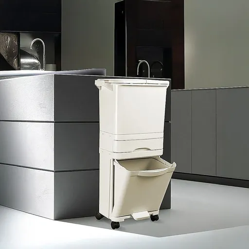 42L Rubbish Bin Waste Trash Can Pedal Recycling Kitchen Wheel 2 Compartment