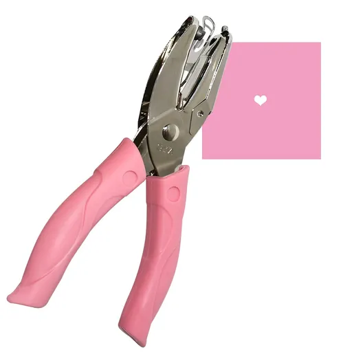 Handheld Hole Paper Punch Puncher for Craft Paper Tags Clothing Ticket DIY Scrapbook Tool, with Pink Soft Handheld Grip (Heart Shaped 1/4 inch)