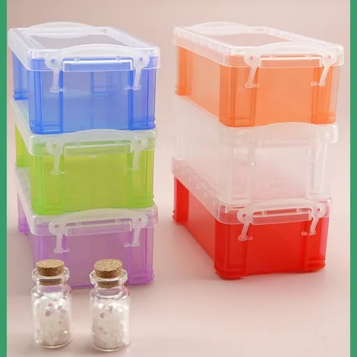 6 Pcs Small Plastic Colorful Crayon Box with Lid, Stackable Storage Case Mini Organizer Containers Clear Latch Storage Bins for Jewelry Beads Craft Office Fishing Tool, 5.3 x 2.9 x1.9 inch